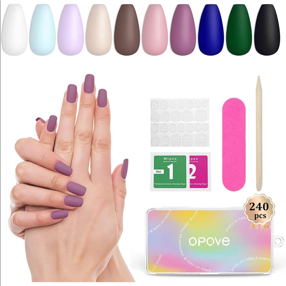 240PCS Press on Nails, OPOVE Short Acrylic Matte Nails